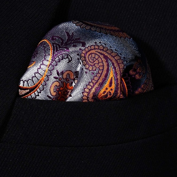 Mens Pocket Square Handkerchief Paisley Orange - Picture 2 of 3